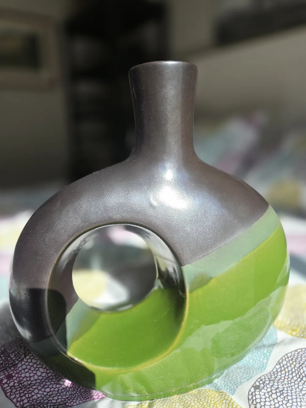Pier 1 Two-Tone Green and Charcoal Ceramic Hole Vase